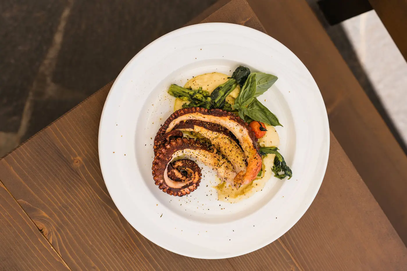 Oktopus vom Grill mit Selleriepüree und Friarielli
